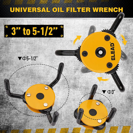 ELEAD 3" to 5-1/2" Oil Filter Wrench Set Oil Filter Removal Tool Automotive Use.