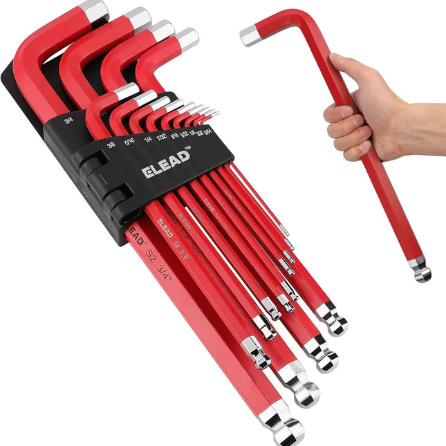 ELEAD 13Pc Extra Large Hex Key Set Long Allen Key Wrench Ball End SAE 5/64"-3/4.