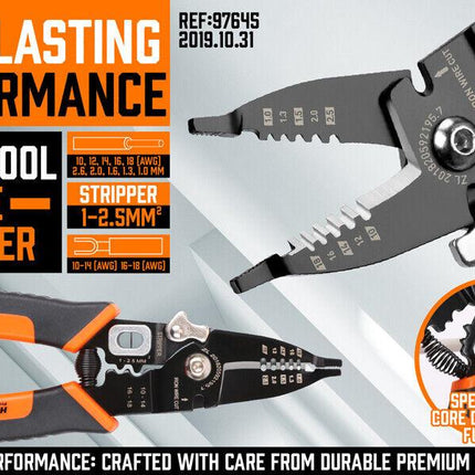 8" Wire Stripping Tool Wire Cutter Hand Crimping Pliers Strip Cutter Insulated.
