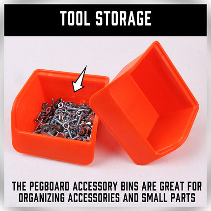 16Pc Pegboard Bins Peg Board Parts Storage With Steel Hooks Tools Organiser Tray.