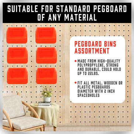 16Pc Pegboard Bins Peg Board Parts Storage With Steel Hooks Tools Organiser Tray.