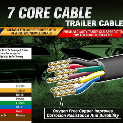 20M X 7 Core Wire Cable Trailer Cable Automotive Boat Caravan Truck Coil V90 PVC.
