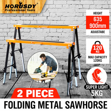 2Pc Mastercraft Sawhorse Metal Folding Non-slip Surface Saw Horse 120KG Capacity.