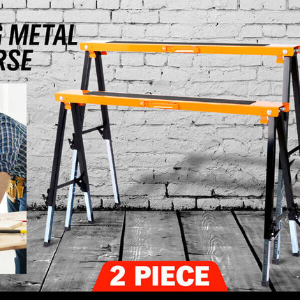 2Pc Mastercraft Sawhorse Metal Folding Non-slip Surface Saw Horse 120KG Capacity.