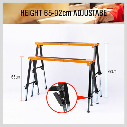 2Pc Mastercraft Sawhorse Metal Folding Non-slip Surface Saw Horse 120KG Capacity.
