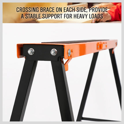 2Pc Mastercraft Sawhorse Metal Folding Non-slip Surface Saw Horse 120KG Capacity.