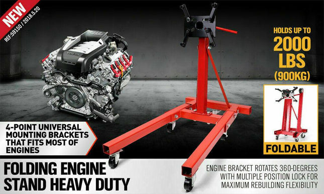 Heavy Duty Engine Stand Workshop Car Auto Folding Crane Hoist 900kg Loading.