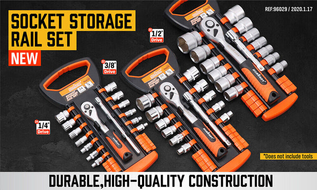 3Pc Socket Rails 66 Socket Holder Space Organiser Garage Rack 1/4" 3/8" 1/2".
