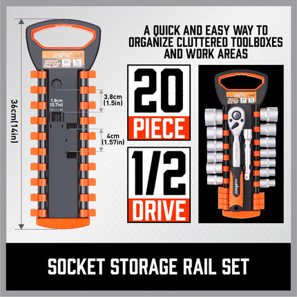 3Pc Socket Rails 66 Socket Holder Space Organiser Garage Rack 1/4" 3/8" 1/2".