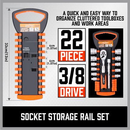 3Pc Socket Rails 66 Socket Holder Space Organiser Garage Rack 1/4" 3/8" 1/2".