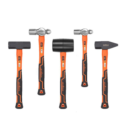 5Pc Hammer Set Rubber / Ball Pein / Sledge / Cross Pein Mallet TPR Grip Handle.