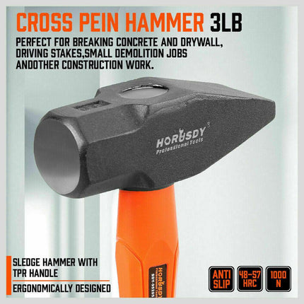 5Pc Hammer Set Rubber / Ball Pein / Sledge / Cross Pein Mallet TPR Grip Handle.