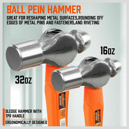 5Pc Hammer Set Rubber / Ball Pein / Sledge / Cross Pein Mallet TPR Grip Handle.