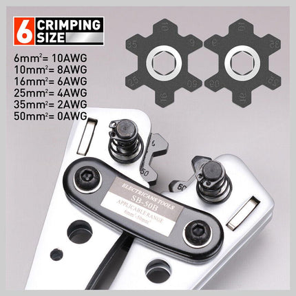 6-50 mm2 Wire Crimper Cable Crimp Electric Tube Crimping Hand Tool Battery Lug.