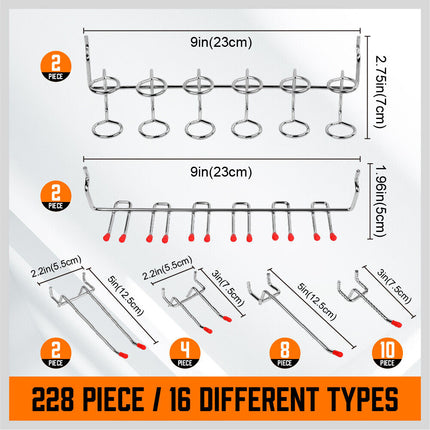 238Pc Pegboard Hooks Set Peg board Bins Parts Storage Assortment Tools Organiser.