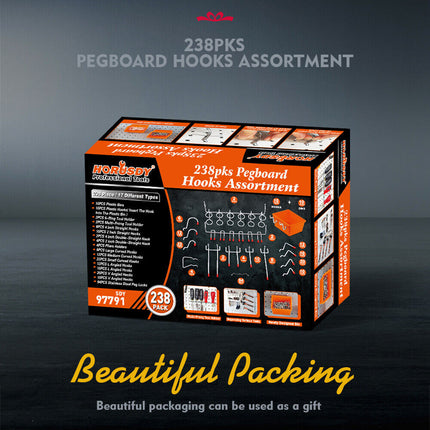 238Pc Pegboard Hooks Set Peg board Bins Parts Storage Assortment Tools Organiser.