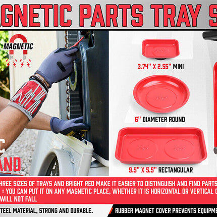 4Pc Magnetic Parts Holder Set Wrist Band Magnet Bowl Tray Screws Nuts Storage.