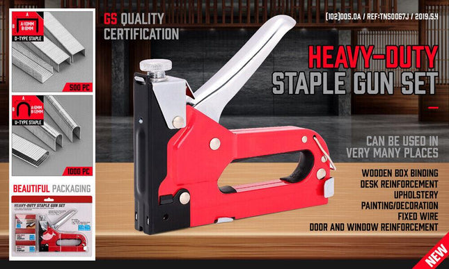 Heavy Duty Staple Gun Set 2in1 Stapler 1500Pc Staples Tacker Hand Fastener Tool.