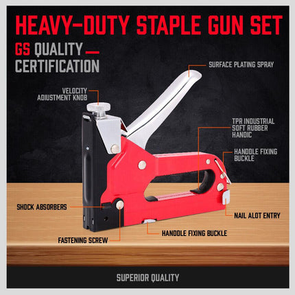 Heavy Duty Staple Gun Set 2in1 Stapler 1500Pc Staples Tacker Hand Fastener Tool.