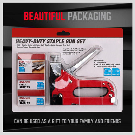 Heavy Duty Staple Gun Set 2in1 Stapler 1500Pc Staples Tacker Hand Fastener Tool.
