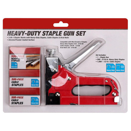 Heavy Duty Staple Gun Set 2in1 Stapler + 1500Pc Staples Tacker Hand Fastener Tool.