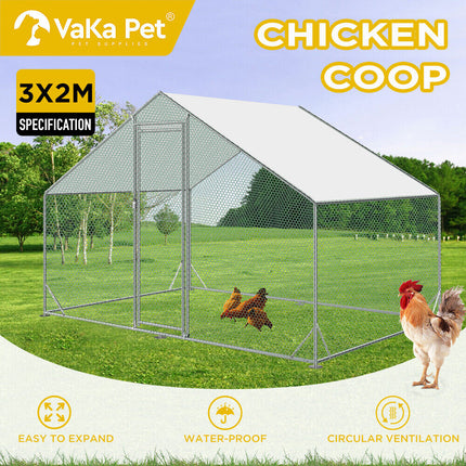 VaKa 3x2x1.95m Metal Walk-in Chicken Coop Rabbit Hutch Cage Hen House Chook Au.