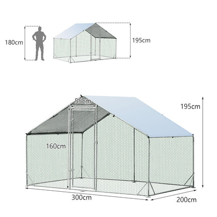 VaKa 3x2x1.95m Metal Walk-in Chicken Coop Rabbit Hutch Cage Hen House Chook Au.