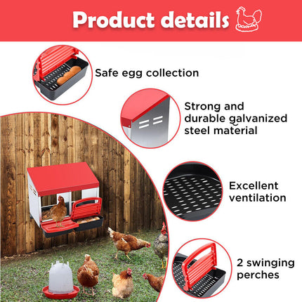 VaKa Chicken Hen Coop Hutch 2 Hole Inside Outside Roll Away Lay Egg Nesting Box.