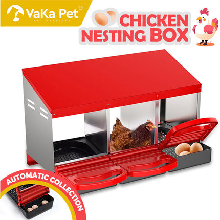 VaKa Chicken Hen Coop Hutch 3 Hole Inside Outside Roll Away Lay Egg Nesting Box.