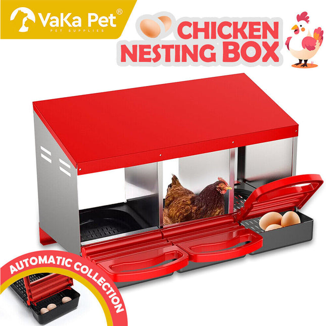 VaKa Chicken Hen Coop Hutch 3 Hole Inside Outside Roll Away Lay Egg Nesting Box.