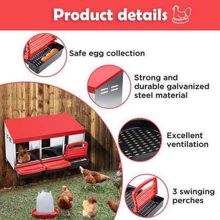 VaKa Chicken Hen Coop Hutch 3 Hole Inside Outside Roll Away Lay Egg Nesting Box.