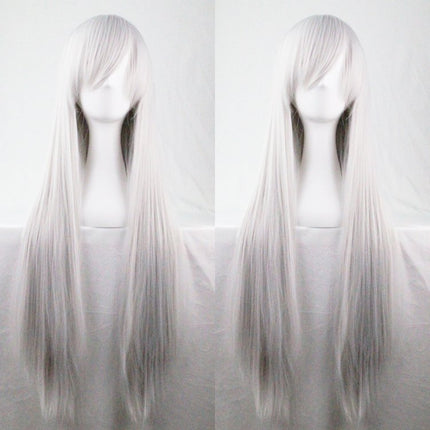 New 80cm Straight Sleek Long Full Hair Wigs w Side Bangs Cosplay Costume Womens, Silver.