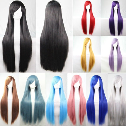 New 80cm Straight Sleek Long Full Hair Wigs w Side Bangs Cosplay Costume Womens, Silver.