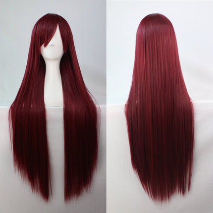 New 80cm Straight Sleek Long Full Hair Wigs w Side Bangs Cosplay Costume Womens, Burgundy.