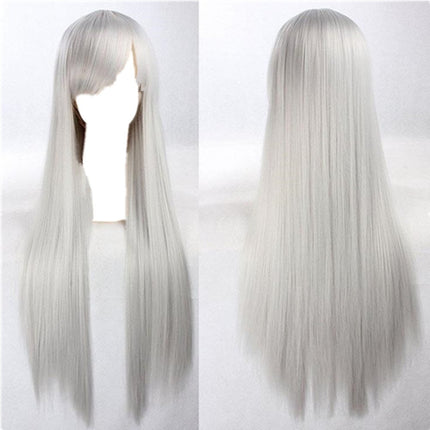 New 80cm Straight Sleek Long Full Hair Wigs w Side Bangs Cosplay Costume Womens, Grey.