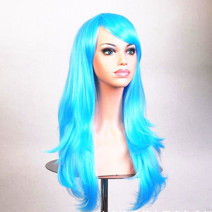 70cm Wavy Curly Sleek Full Hair Lady Wigs w Side Bangs Cosplay Costume Womens, Black.