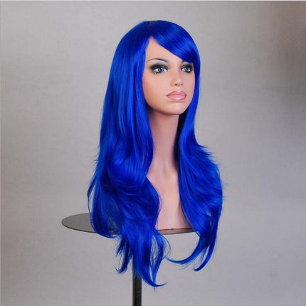 70cm Wavy Curly Sleek Full Hair Lady Wigs w Side Bangs Cosplay Costume Womens, Black.