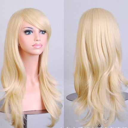 70cm Wavy Curly Sleek Full Hair Lady Wigs w Side Bangs Cosplay Costume Womens, Burgundy.