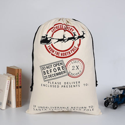Large Christmas XMAS Hessian Santa Sack Stocking Bag Reindeer Children Gifts Bag, Cream - Delivery Enclosed Gift.