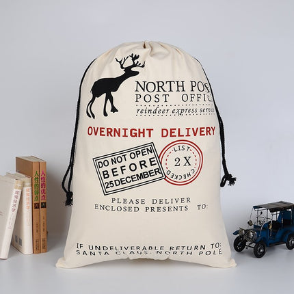 Large Christmas XMAS Hessian Santa Sack Stocking Bag Reindeer Children Gifts Bag, Cream - Delivery Enclosed Gift.