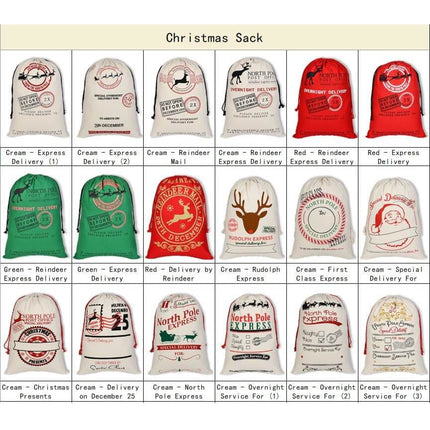 Large Christmas XMAS Hessian Santa Sack Stocking Bag Reindeer Children Gifts Bag, Red - Delivery by Reindeer.