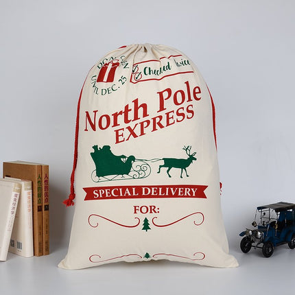 Large Christmas XMAS Hessian Santa Sack Stocking Bag Reindeer Children Gifts Bag, Red - Delivery by Reindeer.