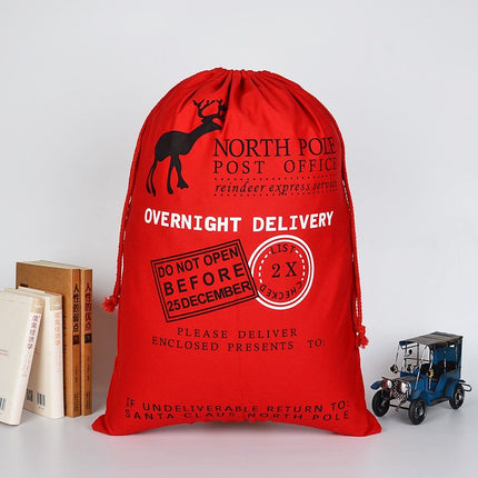 50x70cm Canvas Hessian Christmas Santa Sack Xmas Stocking Reindeer Kids Gift Bag, Red - Reindeer Express Delivery.