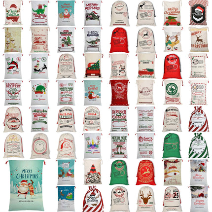 50x70cm Canvas Hessian Christmas Santa Sack Xmas Stocking Reindeer Kids Gift Bag, Red - Reindeer Express Delivery.