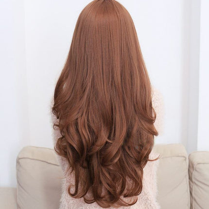 Long Wavy Curly Full Hair Wigs w Side Bangs Cosplay Costume Fancy Anime Womens, Light Brown.