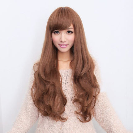 Long Wavy Curly Full Hair Wigs w Side Bangs Cosplay Costume Fancy Anime Womens, Light Brown.