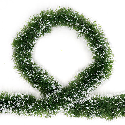 5x 2.5m Christmas Tinsel Xmas Garland Sparkly Snowflake Party Natural Home Décor, Snow Tips in Green.