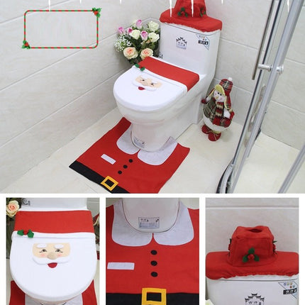 4pcs Christmas Toilet Seat Cover Rug Bathroom Set Santa Snowman Xmas Home Décor, Santa.