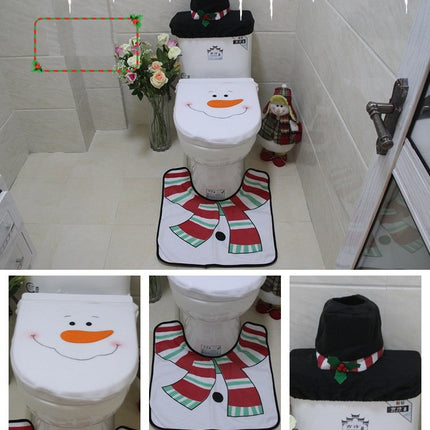 4pcs Christmas Toilet Seat Cover Rug Bathroom Set Santa Snowman Xmas Home Décor, Snowman A.