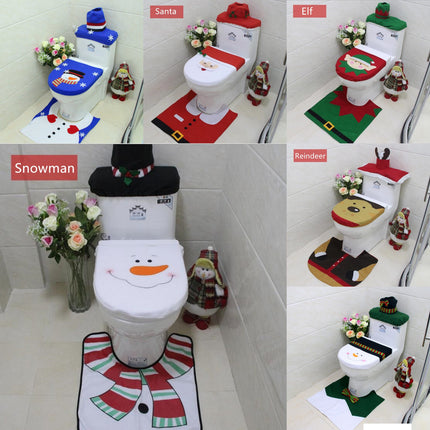4pcs Christmas Toilet Seat Cover Rug Bathroom Set Santa Snowman Xmas Home Décor, Santa.